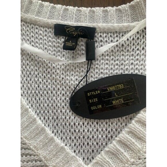 NWT Cupio Women's Large White Sweater V-Neck Loose Knit Long Beach - Picture 7 of 13